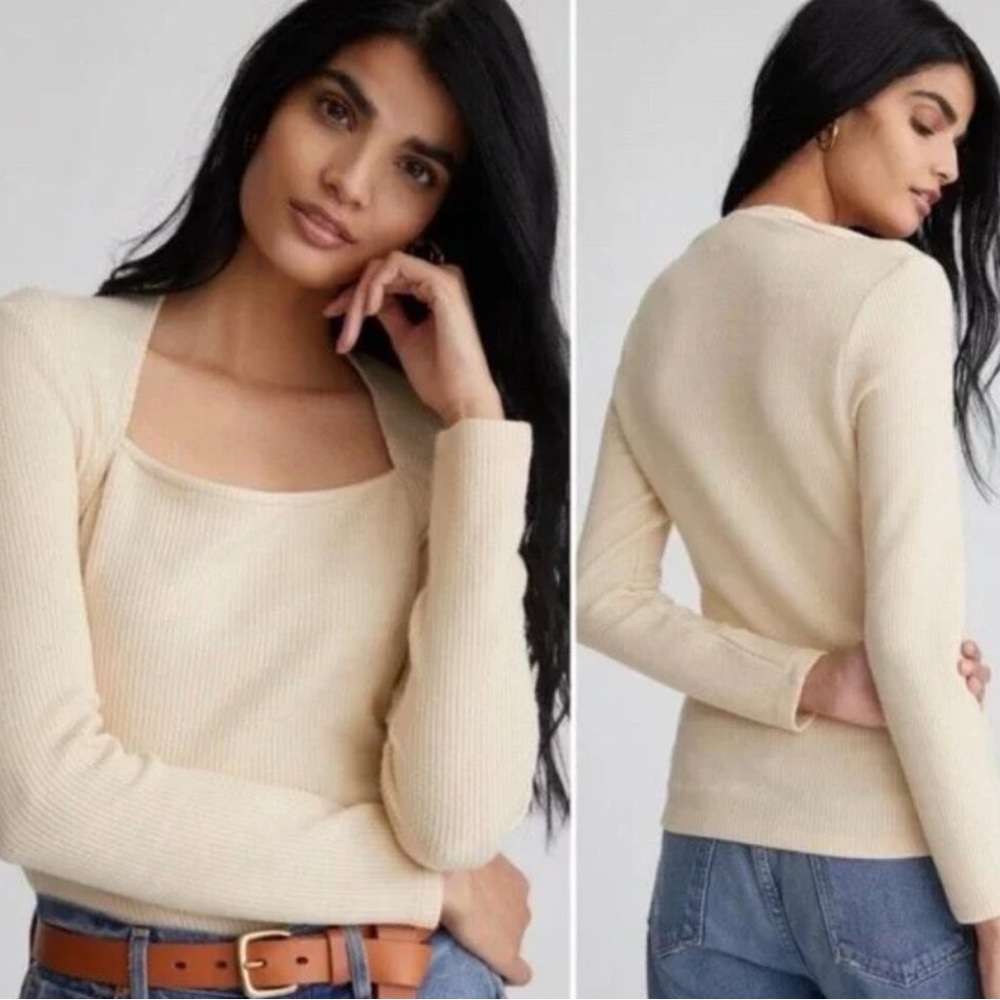 Anthropologie Cream Shrug with Ribbed Knit Texture